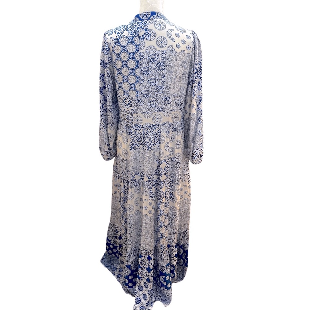 Zara Blue & White Patchwork Print Tiered Maxi Dress, size M - Picture 4 of 9